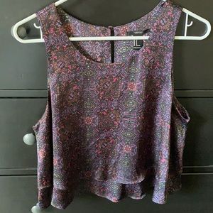 Purple multi-colored ruffled blouse